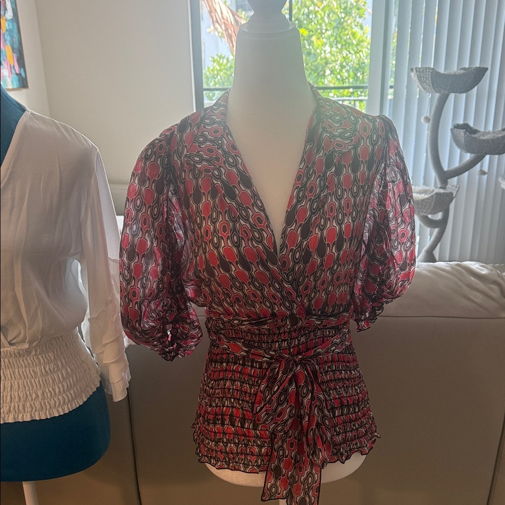 Cache Red And Black Patterned Blouse - image 1